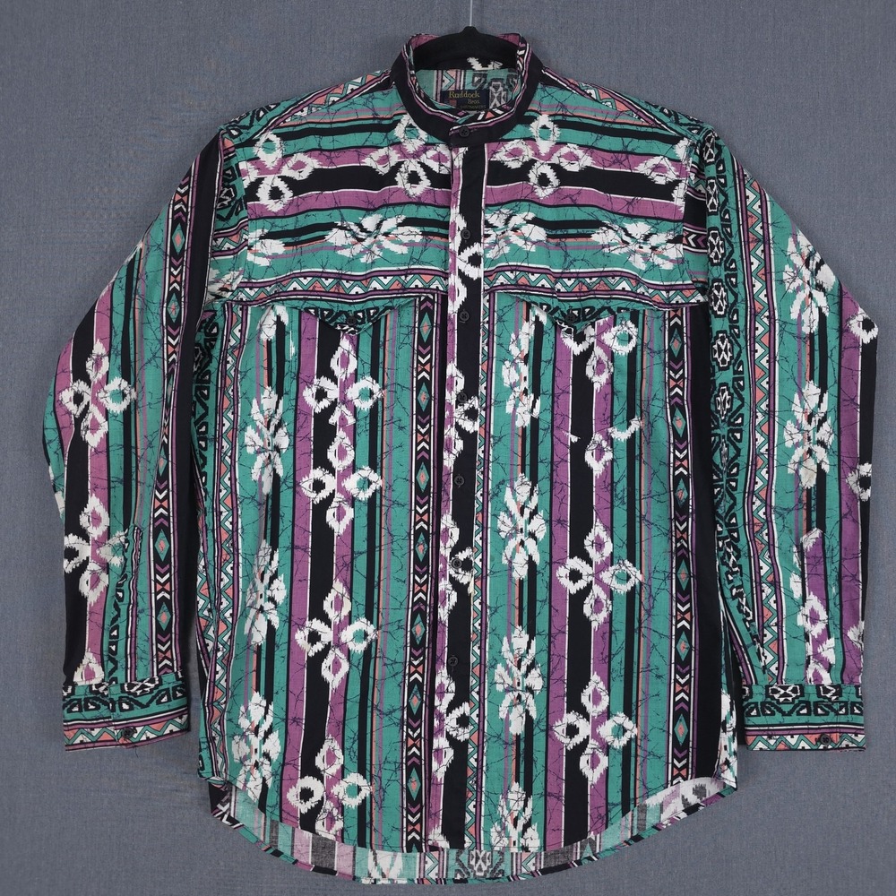 Vintage Ruddock Bros Western Shirt Mens Large Colorful Southwestern Yoke Pockets